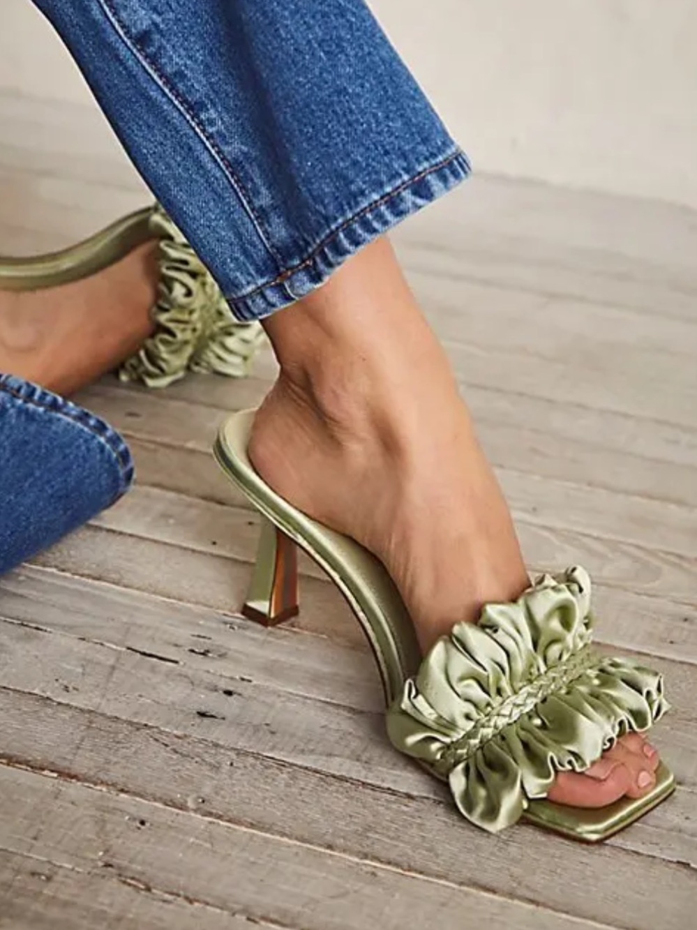Sam Edelman Kady Heeled Mule Sandals - Pistachio Se Satin, Size 6.5 ✨